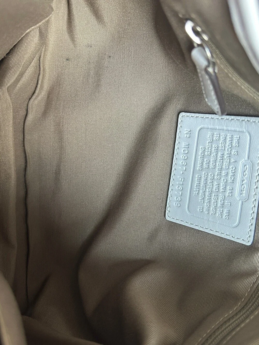 Coach Soho Signature Flap Shoulder Bag Khaki Canvas White Leather Trim